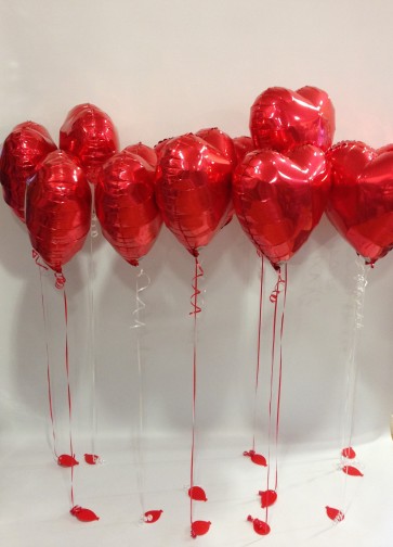 A Dozen Red Love Heart Foil Balloons 