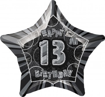 Age 13 Black & Silver Glitz Foil Balloon