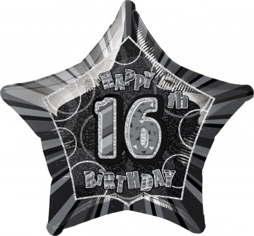 Age 16 Black & Silver Glitz Foil Balloon