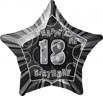 Age 18 Black & Silver Glitz Foil Balloon    