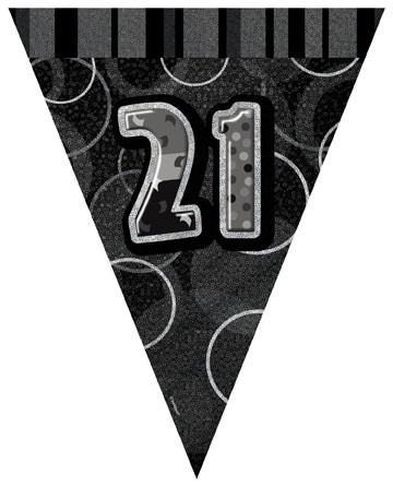 Age 21 Black and Silver Prism Pennant Banners