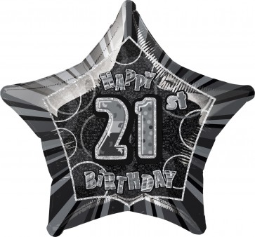 Age 21 Black & Silver Glitz Foil Balloon  