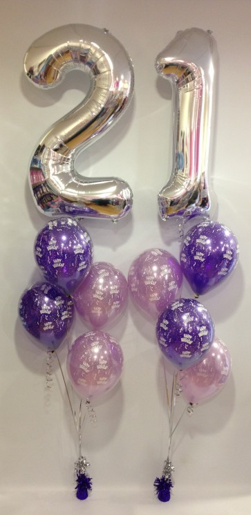 Age 21 Silver and Purple Balloon Burst