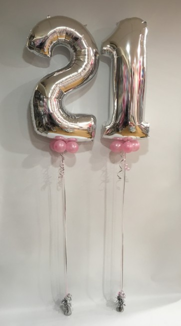 Large 21 Silver Numbers with Pale Pink Collars
