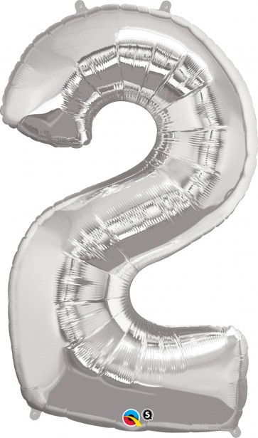 Number 2 Silver Super Shape Foil Balloon