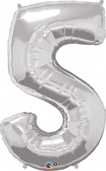 Number 5 Silver Super Shape Foil Balloon