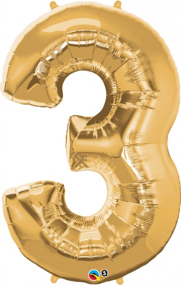 Number 3 Gold Super Shape Foil Balloon