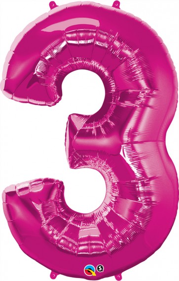 Number 3 Hot Pink Super Shape Foil Balloon