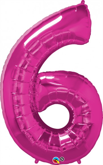 Number 6 Hot Pink Super Shape Foil Balloon
