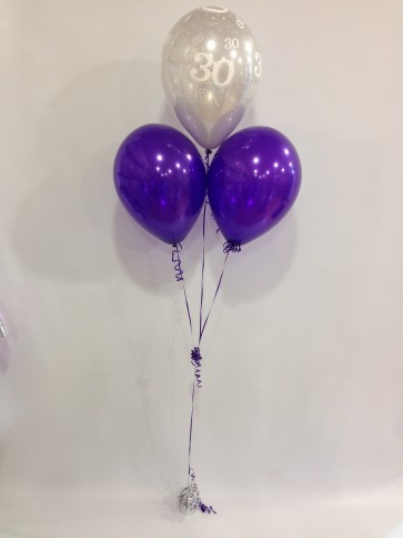 Age 30 Silver and Purple 3 Latex Pyramid Bouquet
