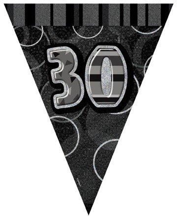 Age 30 Black and Silver Prism Pennant Banners