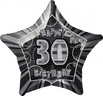 Age 30 Black & Silver Glitz Foil Balloon    