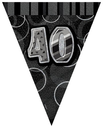 Age 40 Black and Silver Prism Pennant Banners 
