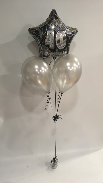 Age 40 Black Glitz & Silver Balloon Bunch 