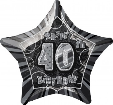 Age 40 Black & Silver Glitz Foil Balloon    