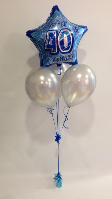 Age 40 Blue Glitz & Silver Balloon Bundle 