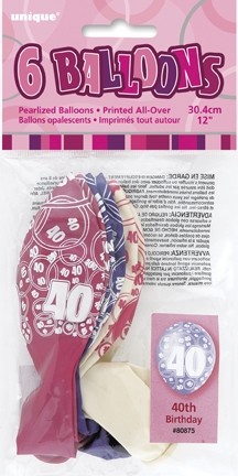 Age 40 Pink Glitz Latex Balloons