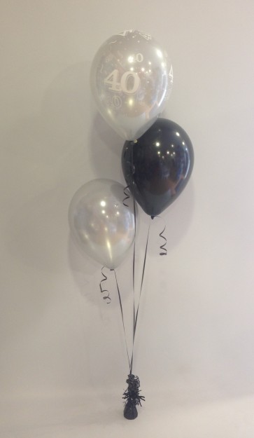 Age 40 Silver & Black 3 Latex Staggered Balloon Bouquet 