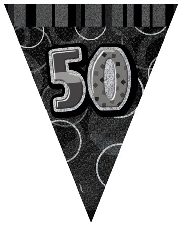 Age 50 Black and Silver Prism Pennant Banners 