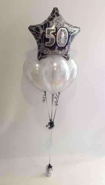 Age 50 Black Glitz and Silver Balloon Bundle 