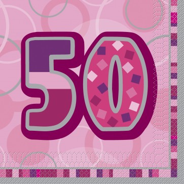 Age 50 Pink Glitz Paper Napkins