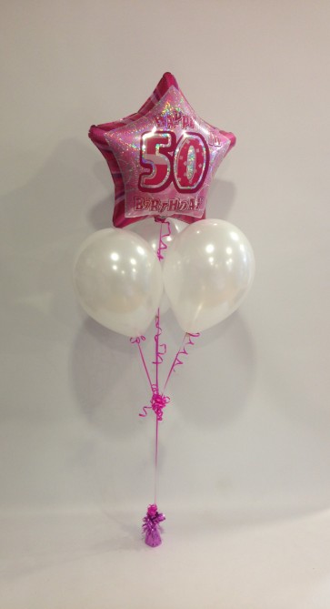 Age 50 Pink Glitz and White Balloon Bunch 
