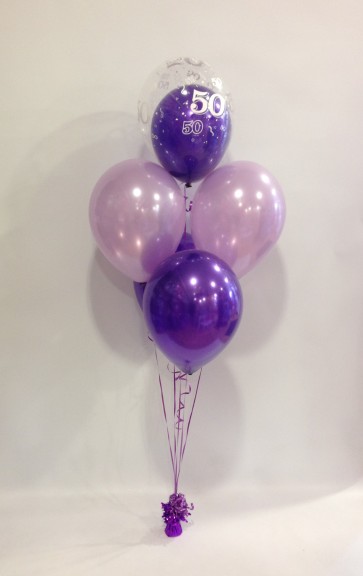 Age 50 Purple & Lilac 5 Latex Double Bubble Bouquet 