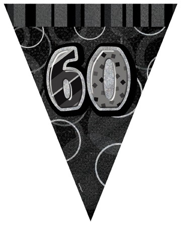 Age 60 Black and Silver Prism Pennant Banners