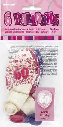 Age 60 Pink Glitz Latex Balloons