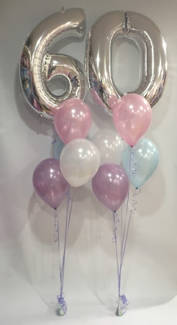 Age 60 Silver & Pastel Balloon Burst 