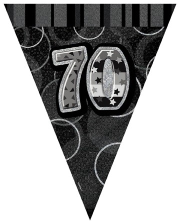Age 70 Black and Silver Prism Pennant Banners