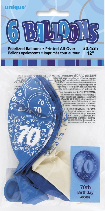 Age 70 Blue Glitz Latex Balloons