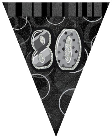 Age 80 Black and Silver Prism Pennant Banners 