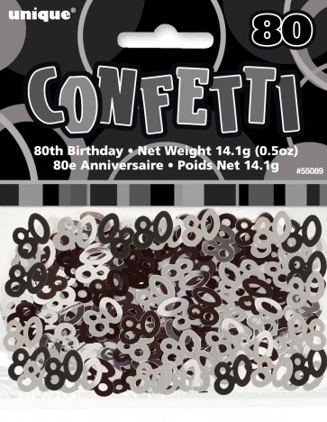 Age 80 Black & Silver Glitz Confetti 