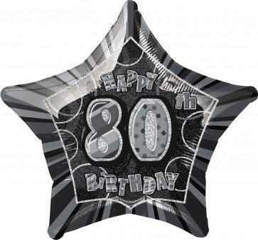 Age 80 Black & Silver Glitz Foil Balloon   