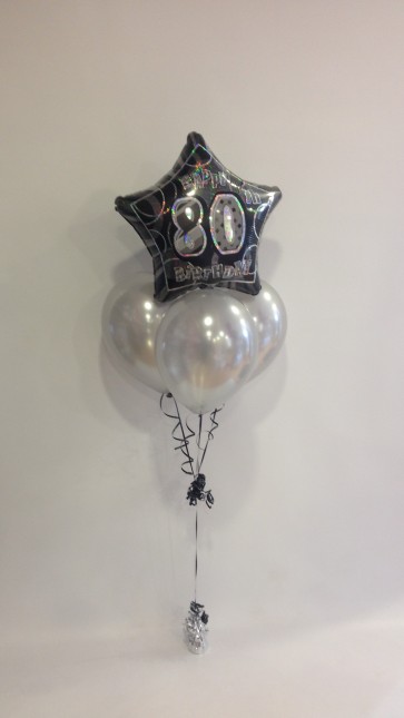 Age 80 Black Glitz & Silver Balloon Bundle 