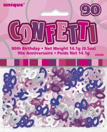 Age 90 Pink Glitz Confetti