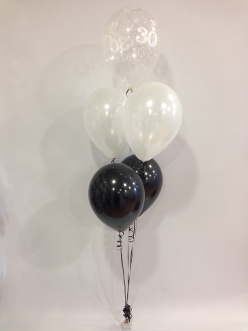 Age 30 Black and White 5 Latex Balloon Bouquet 