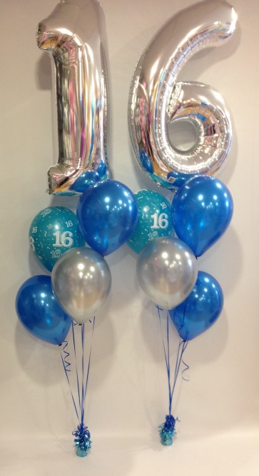 Age 16 Silver and Blue Balloon Burst