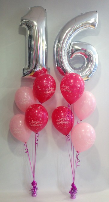 Age 16 Silver and Pink Balloon Burst 