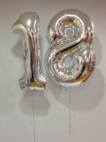 Large Silver 18 Number Balloons