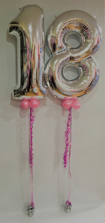 Age 18 Silver Numbers with Pink Collar and Ribbon