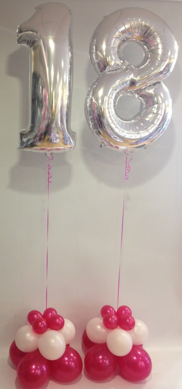 Age 18 Silver Numbers with a Hot Pink & Silver Trio Base