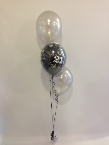 Age 21 Silver and Black 3 Latex Staggered Balloon Bouquet
