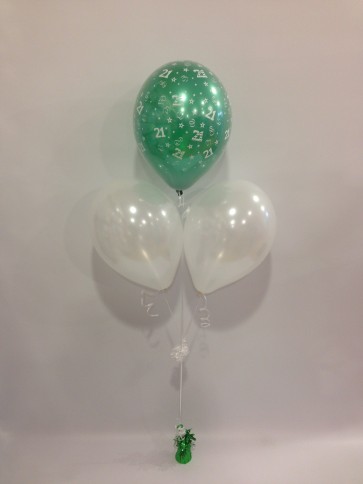 Age 21 Emerald Green and White 3 Latex Pyramid Bouquet