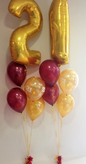 Age 21 Gold and Burgandy Balloon Burst 