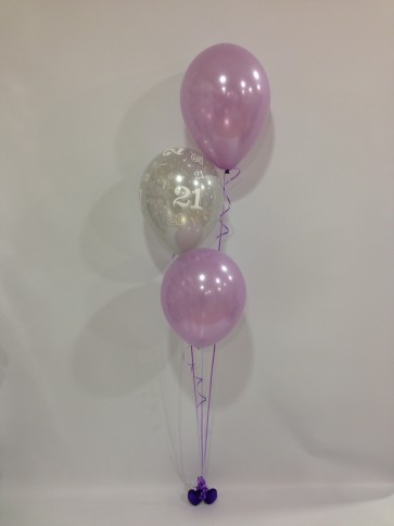 Age 21 Silver and Lilac 3 Latex Staggered Balloon Bouquet