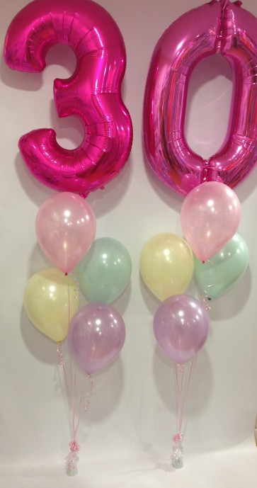 Age 30 Hot Pink with Pastels Balloon Burst