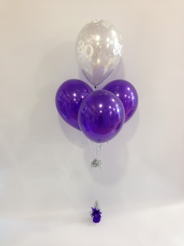 Age 30 Purple and Silver 4 Latex Bouquet