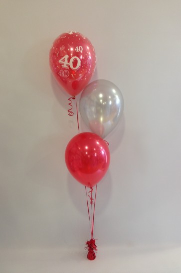 Age 40 Red, Silver and Red 3 Latex Staggered Bouquet